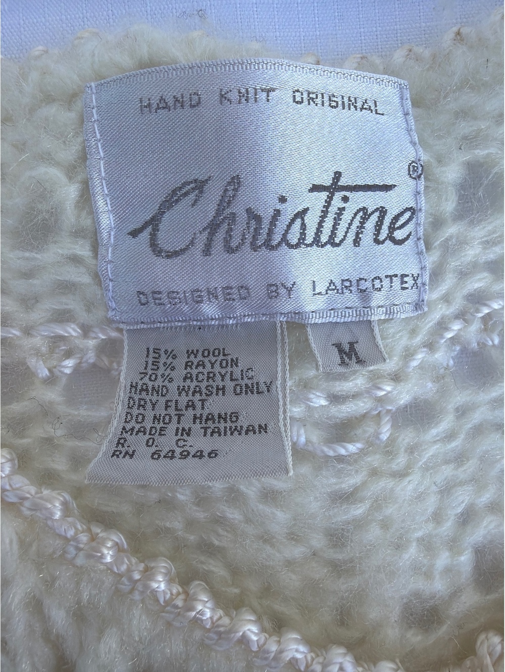 Christine Women's Size M Ivory Hand Knit Wool Blend Pearl Beaded Cardigan - Picture 7 of 7